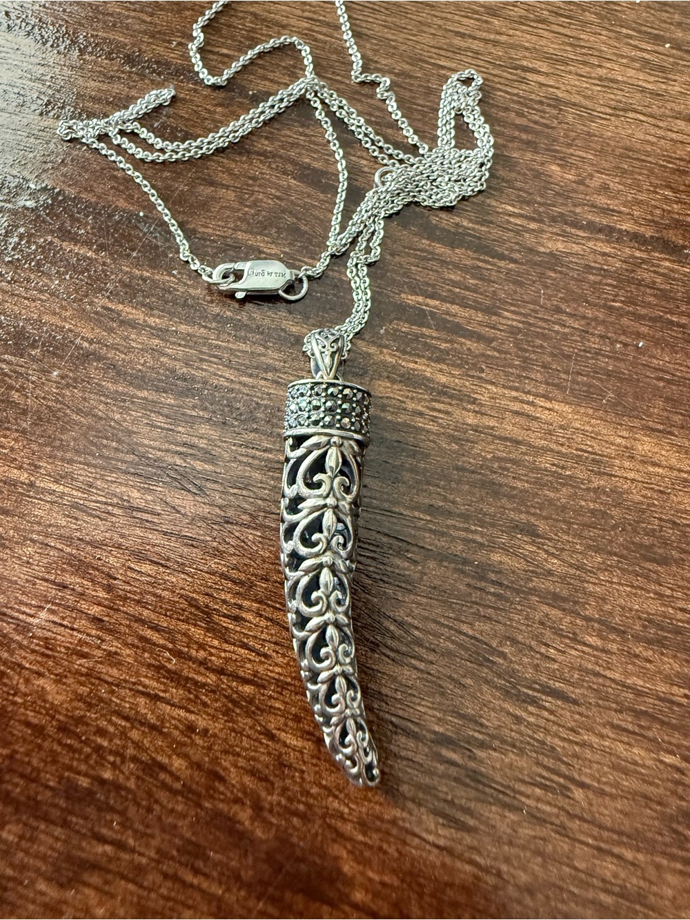 Sterling Silver Filigree Horn Pendant Necklace - Silver